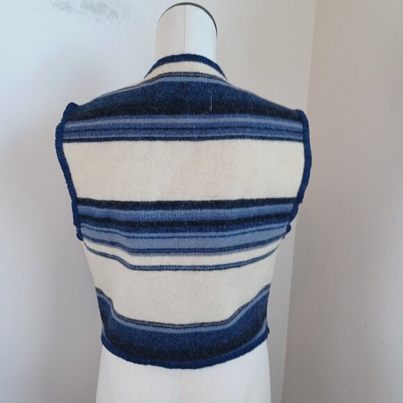 Woolrich Wool Vest Blue White Striped Collared Western Rodeo Womens Medium - Picture 8 of 14